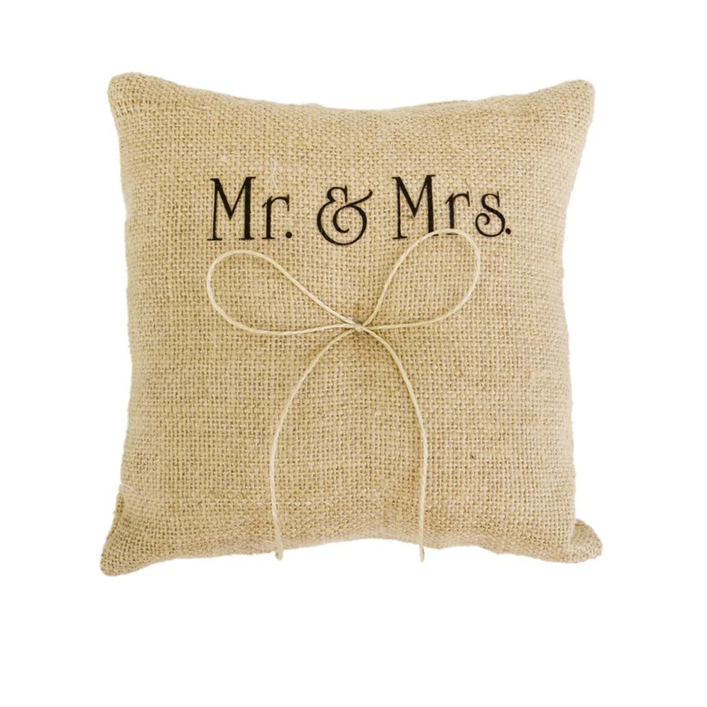 Мистер и миссис мешковина джутовый бант шпагат деревенская подушка для