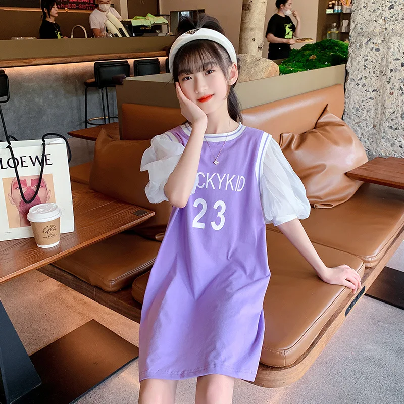 

Платье-футболка с пышными рукавами для девочек 4-12 лет