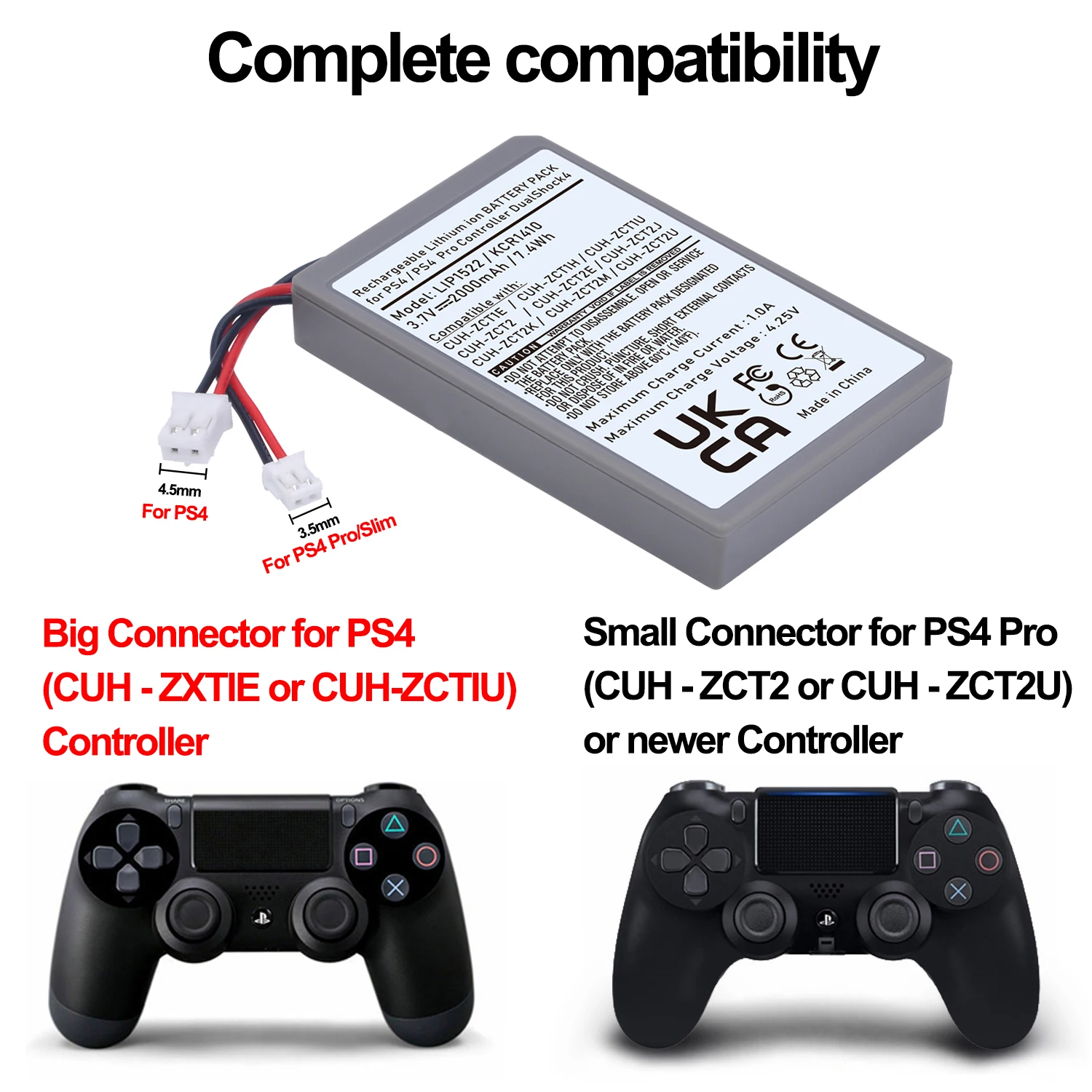 Фото Аккумулятор для геймпада PS4 2000 мАч, перезаряжаемый, прочный сменный аккумулятор для Sony Dualshock4 V1 PS4 Pro CUH-ZXTIE CUH-ZCT2 №1