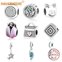 2022 summer collection 925 sterling silver beads handbag charms with pink and clear cz fits original brand charm bracelet diy