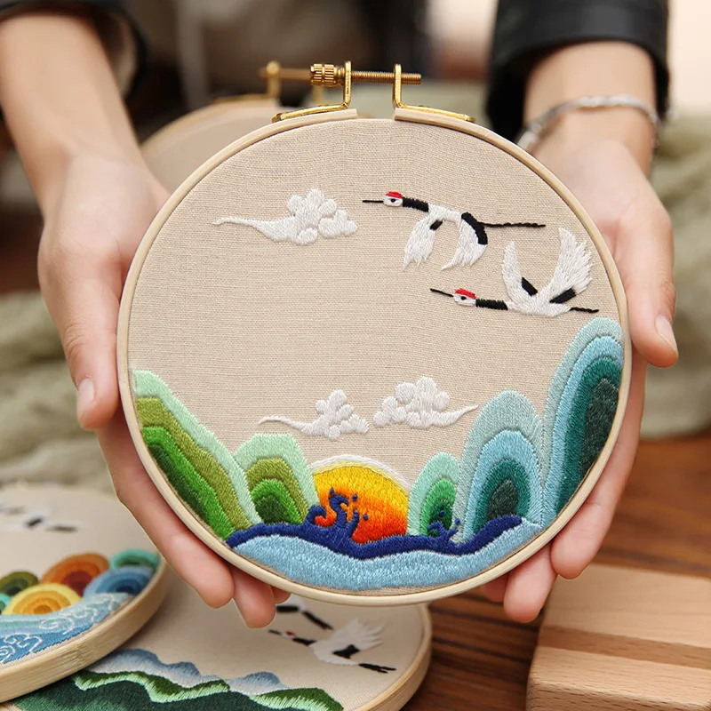3D Flower Plants Animal Embroidery Kit Para Bordar Set Needlework Hoop Cross Stitch Sewing Art Craft Home Decoration crane bird |