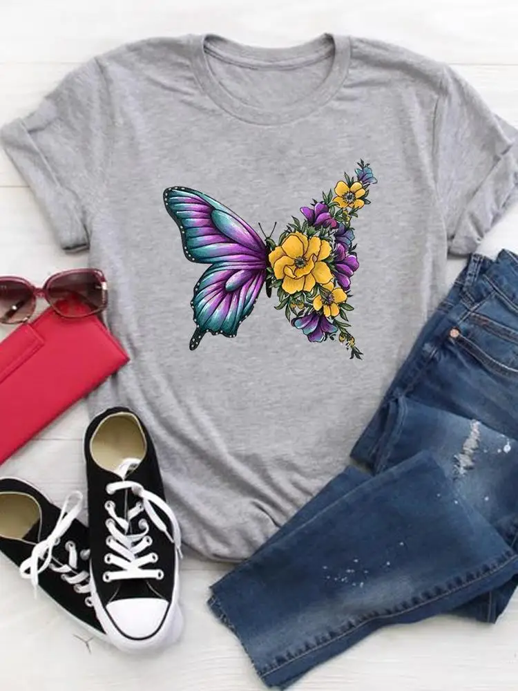 

Flower Wing Butterfly Trend 90s Graphic Tee Fashion Clothes Women Female Summer T Clothing Print Short Sleeve Casual T-shirts