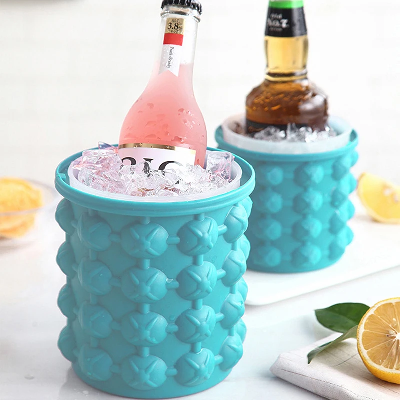 

Silicone Ice Cube Maker Ice Cube Mold Tray with Lid Portable Bucket Wine Ice Cooler Beer Cabinet Kitchen Party Beverage Whiskey
