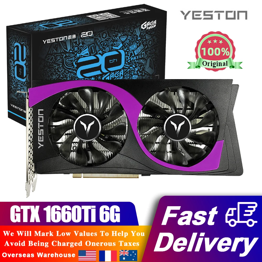 

YESTON GTX 1660Ti 6G D6 Graphics Card GDDR6 192bit 1500-1770MHz 12nm DVI-D+HDMI-compatible+DP PC Gaming Video Card GTX1660Ti GPU
