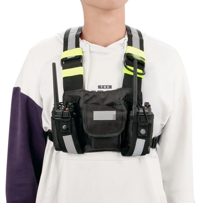 Walkie Talkie Chest Harness Holder Bag Universal Radio Shoulder Holster Two Way Radio Front Pack Pouch Reflective Vest