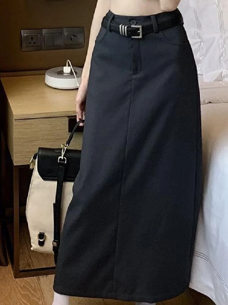 Костюм большого размера юбка черная с высокой талией летняя облегающая