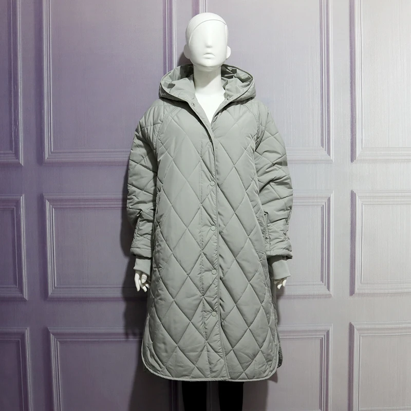 Women New Winter Oversize Casual Waist Bag Parka Coat Fashion Retro Ladies Solid Loose Long Plaid Hooded Cotton Jacket Coat