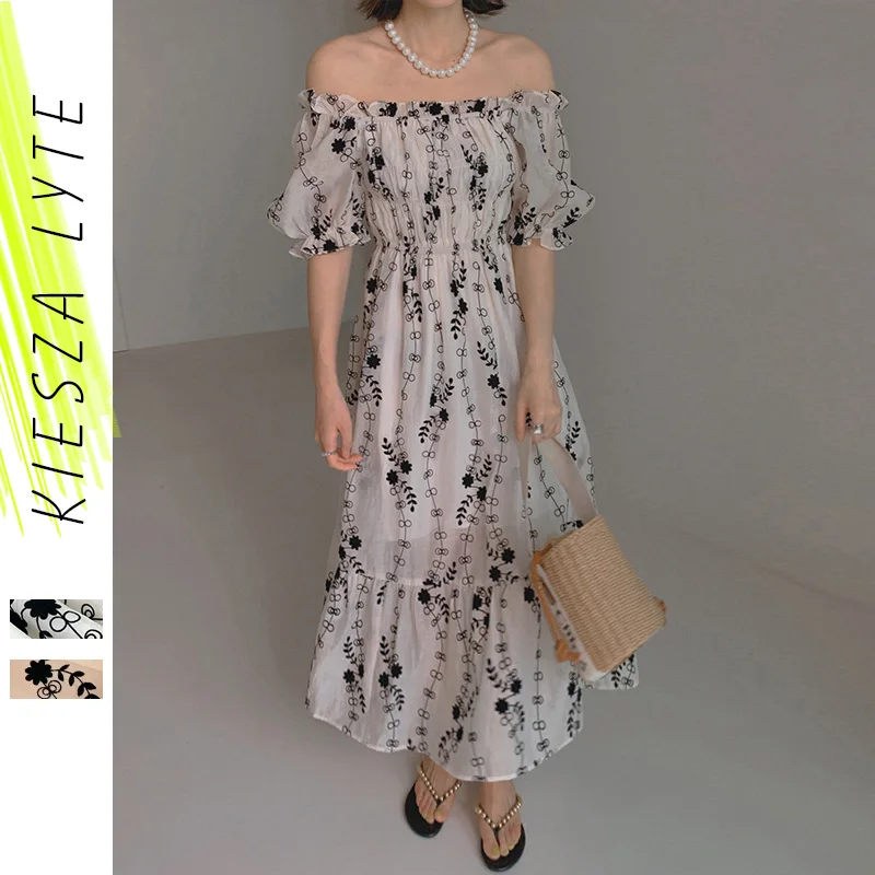 

2022 Summer Dress for Women Off the Shoulder Strapless High Waist Midi Beach Dresses