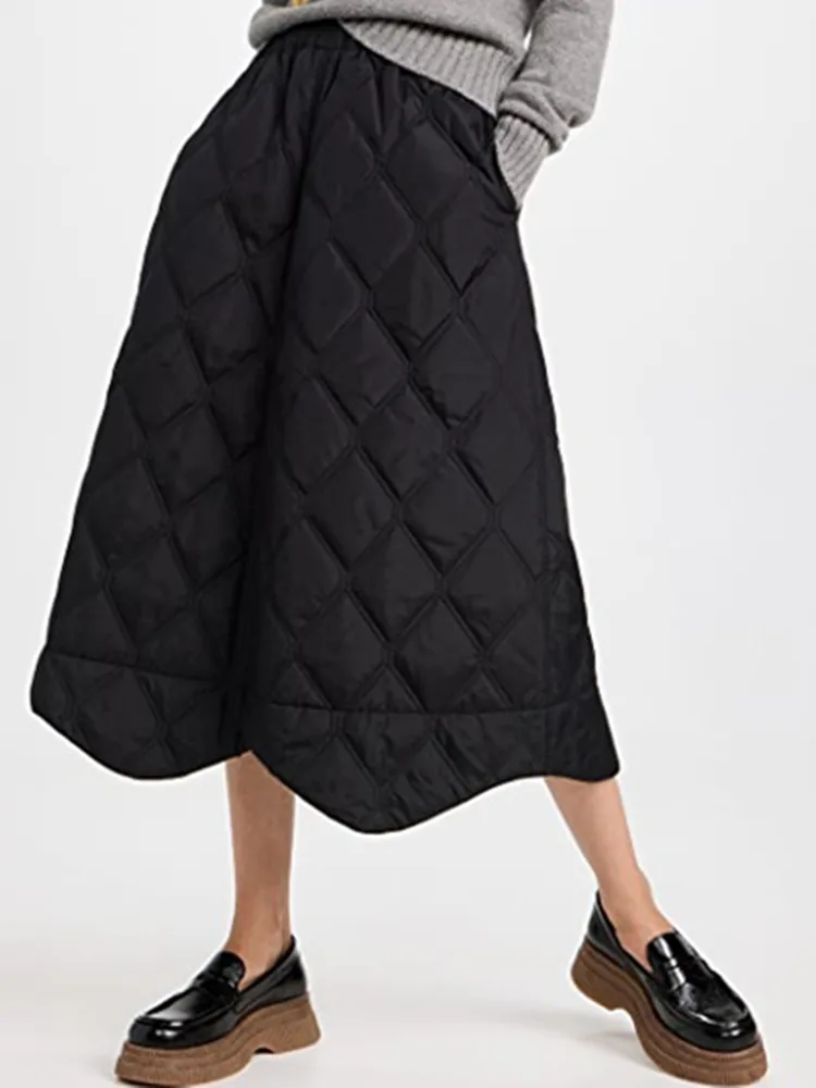 

Women Black Argyle Mid-Length Skirt Fashion High Waist Classic Female Elastic Waist A-Line Jupe 2022 Early Autumn