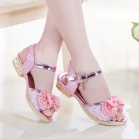 princess sandals for party wedding shows summer 2022 new korean style open toe low heels kids fashion bow shine girls children