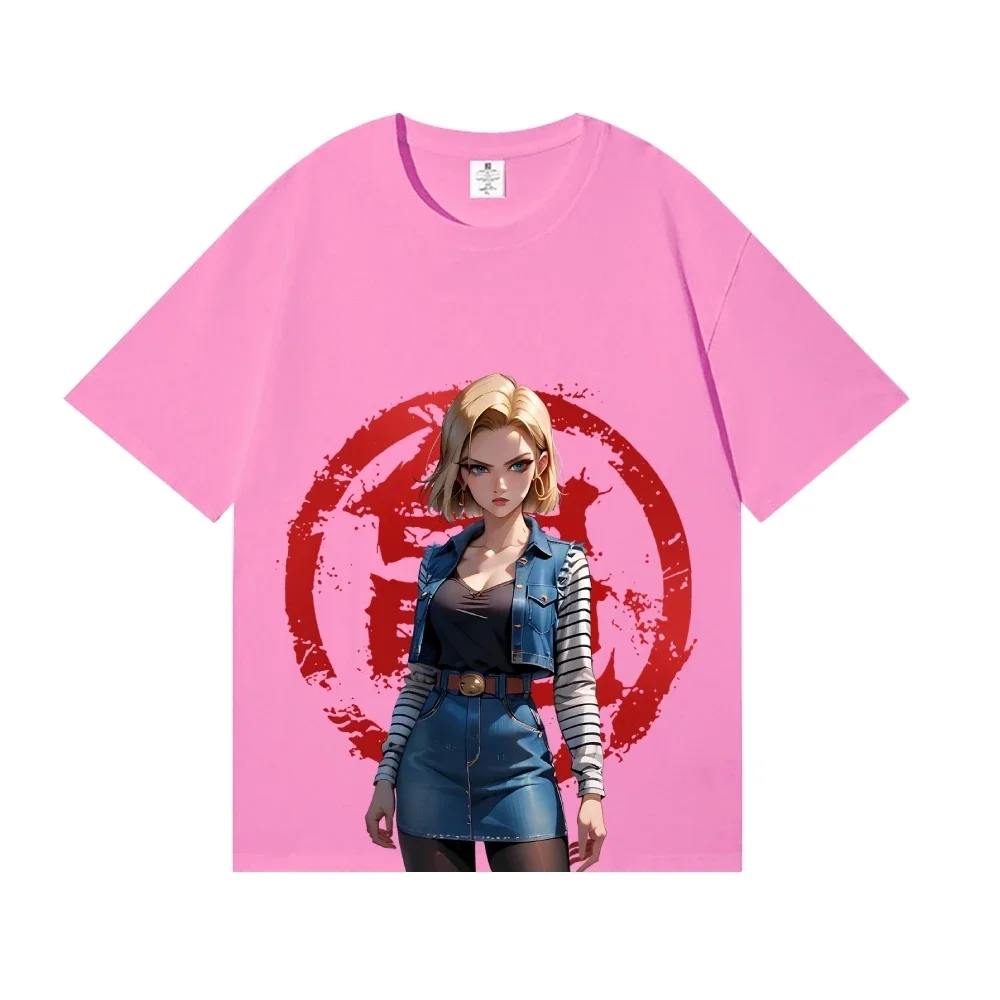 Фото Новая футболка в японском стиле Dragon Ball Android 18 (2026), классическая, высококачественная, уличная одежда, подходит для мужчин и женщин, летняя №5