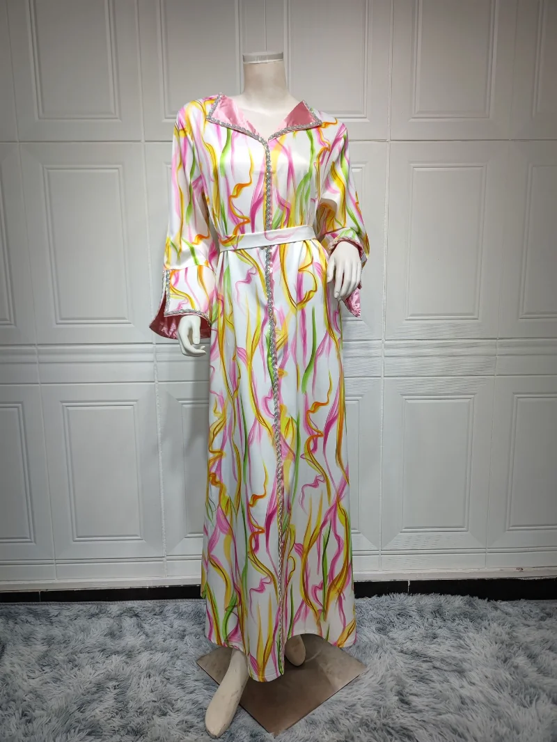 Ramadan Muslim Print Party Long Dresses for Women Abaya Dubai Kaftan Maxi Dress Islam Clothing Robe Musulman Djellaba Femme 2023