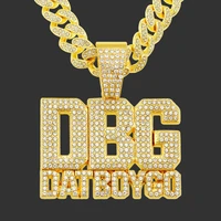 dgb dat boygo double row splicing cubic zirconia letter pendant necklace hip hop nightclub cuban chain punk mens jewellery 50cm