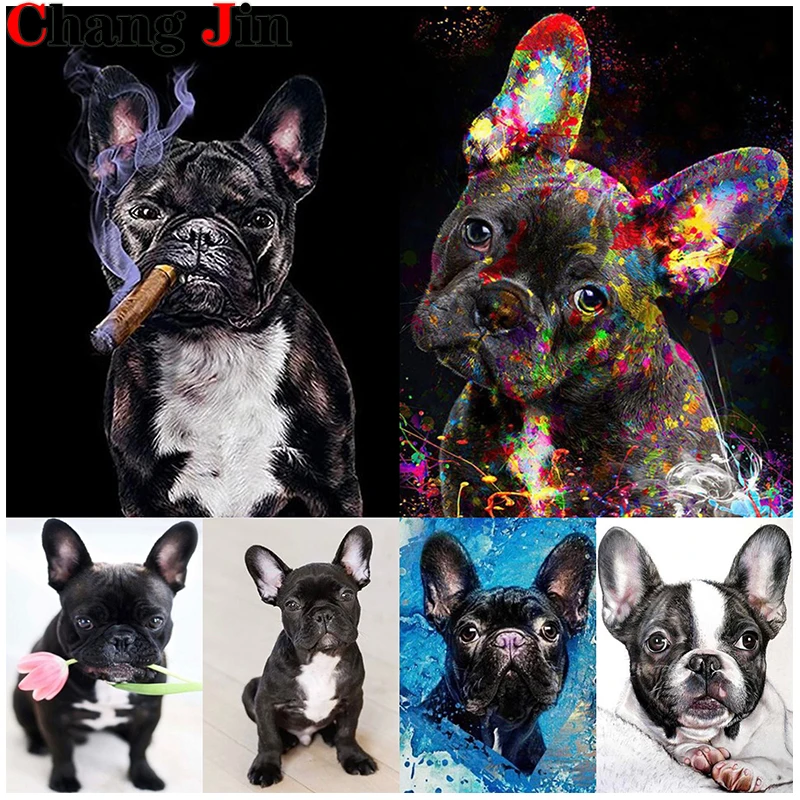 

5D Diy Diamond Painting French Bulldog Smoking Cigars Cross Stitch Diamond Art Animal Dog Embroidery Mosaic Home Decor Gifts