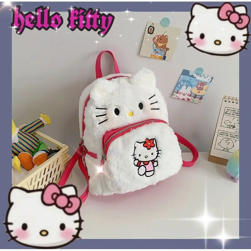 

Рюкзак женский плюшевый с помпоном Hello Kitty, с мультяшным рисунком