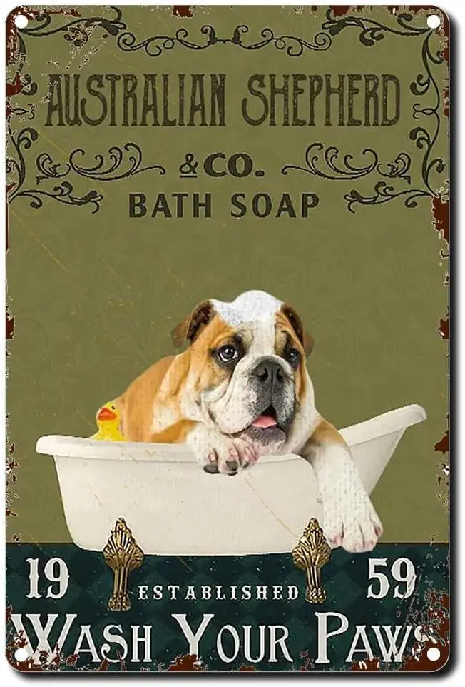 Tn Sgn ustrln Sheph Co Bth Sop Wsh Your Hnds Funny Dog Bthroom Tolet Wll Decor nml Lover Vntge Metl Home Office Clssro