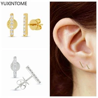 yuxintome 925 sterling silver needle flat bar stud earrings for women men square chic cubic zirconia accessories jewelry girl