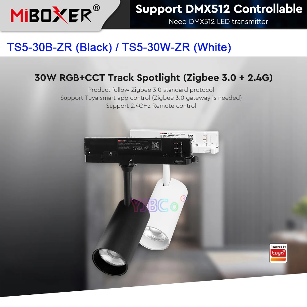 

Miboxer Zigbee 3.0 RGB+CCT 2.4G LED Track Light 30W Spotlight Rail type Ceiling Tuya APP/DMX512 Transmitter/2.4G Remote control