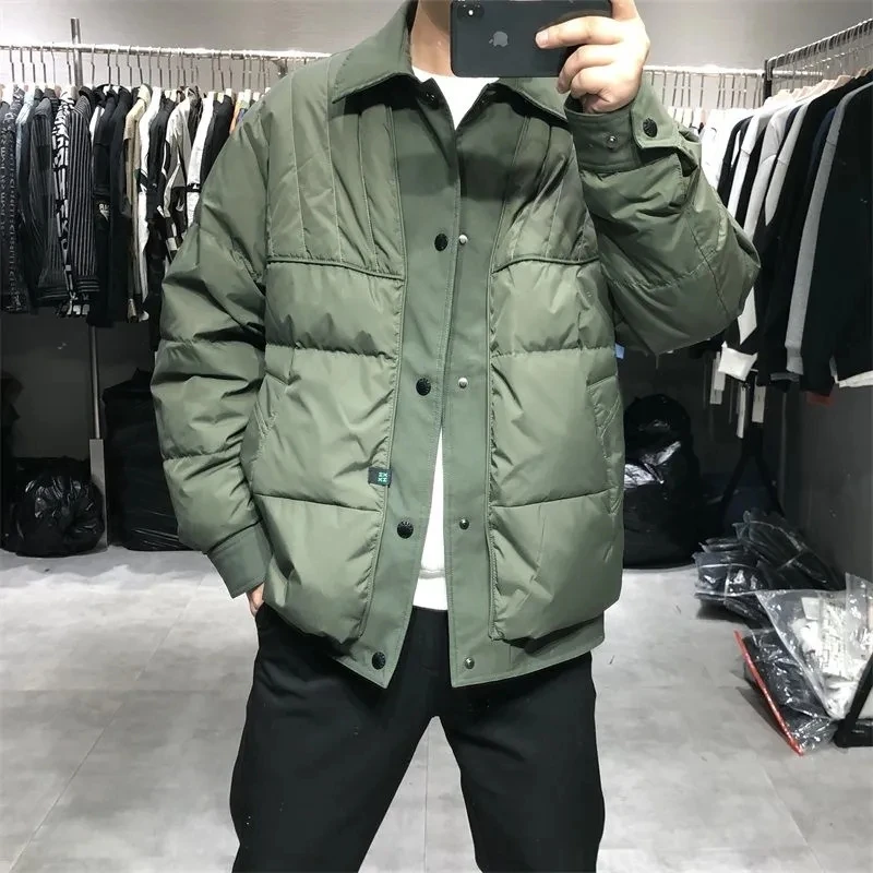 Padded Jacket Men's Turndown Collar Short Cotton Coat 2022 Autumn Winter New Casual Thick Warm Loose Outerwear Patchwork Parkas