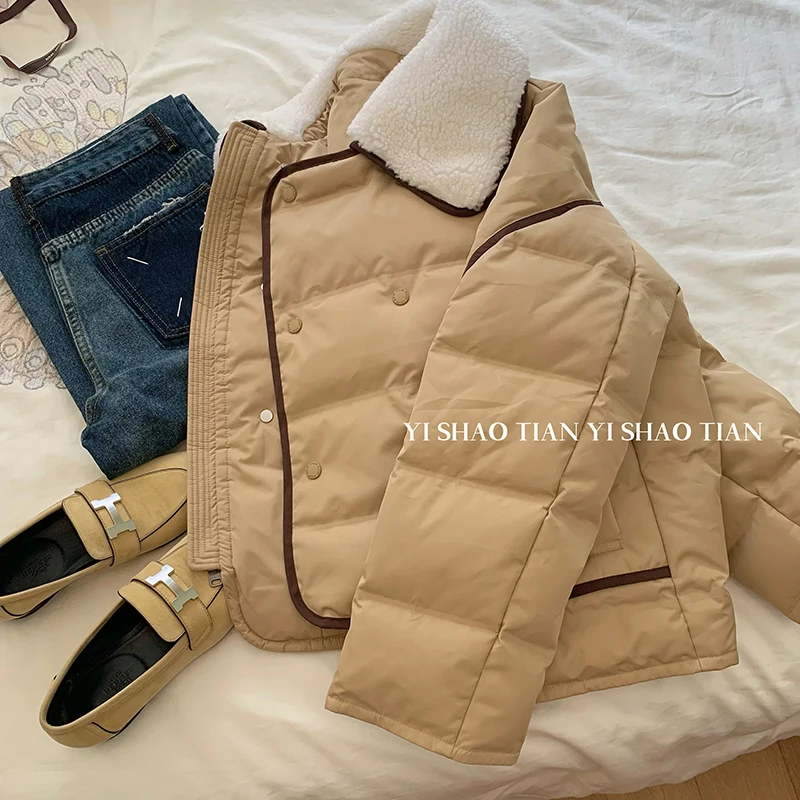 Новинка зимы 2022 кожаная Роскошная меховая пуховая короткая куртка с принтом для