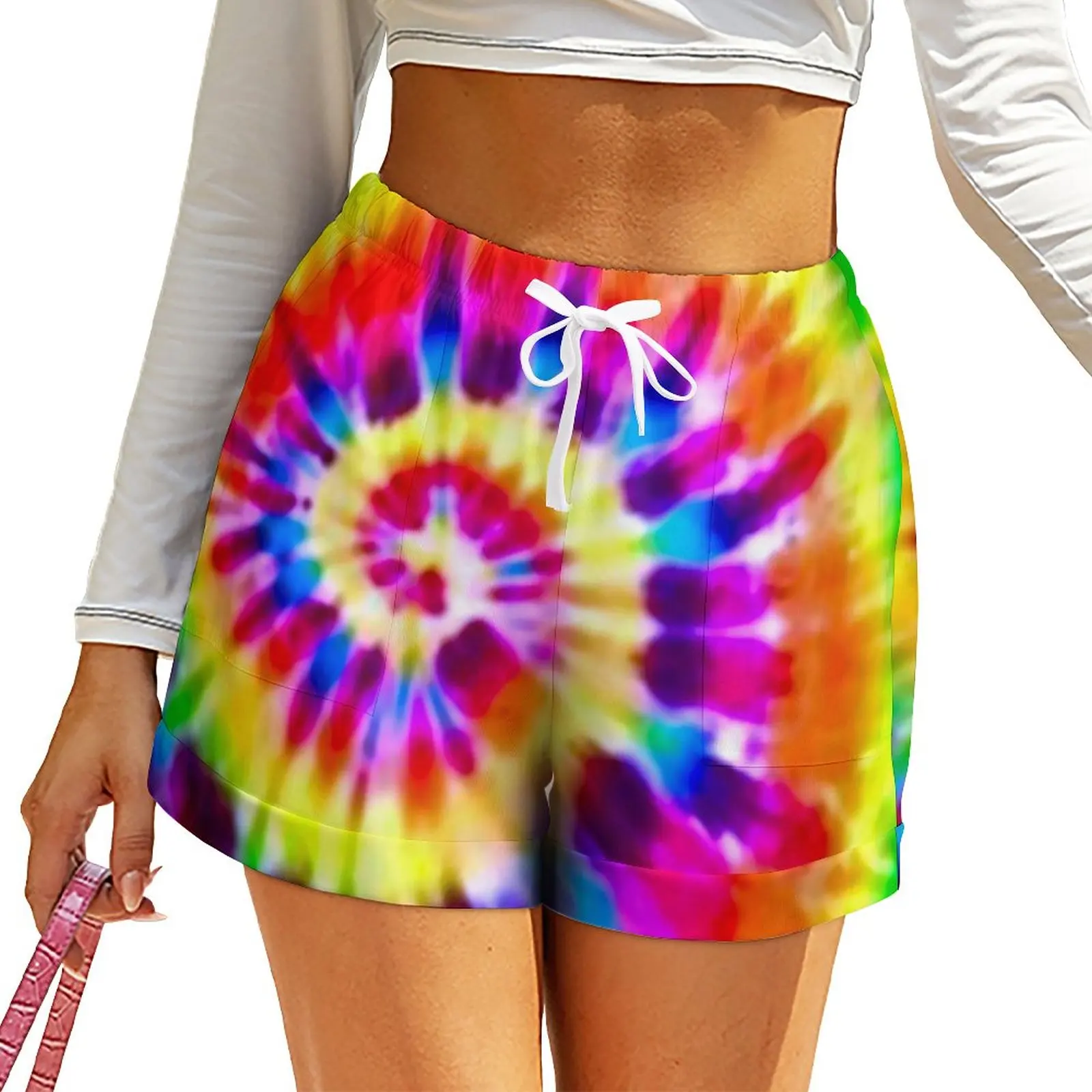 

Rainbow Tie Dye Shorts Psychedelic Supernova Oversize Streetwear Shorts High Waisted Sexy Short Pants Female Print Bottoms