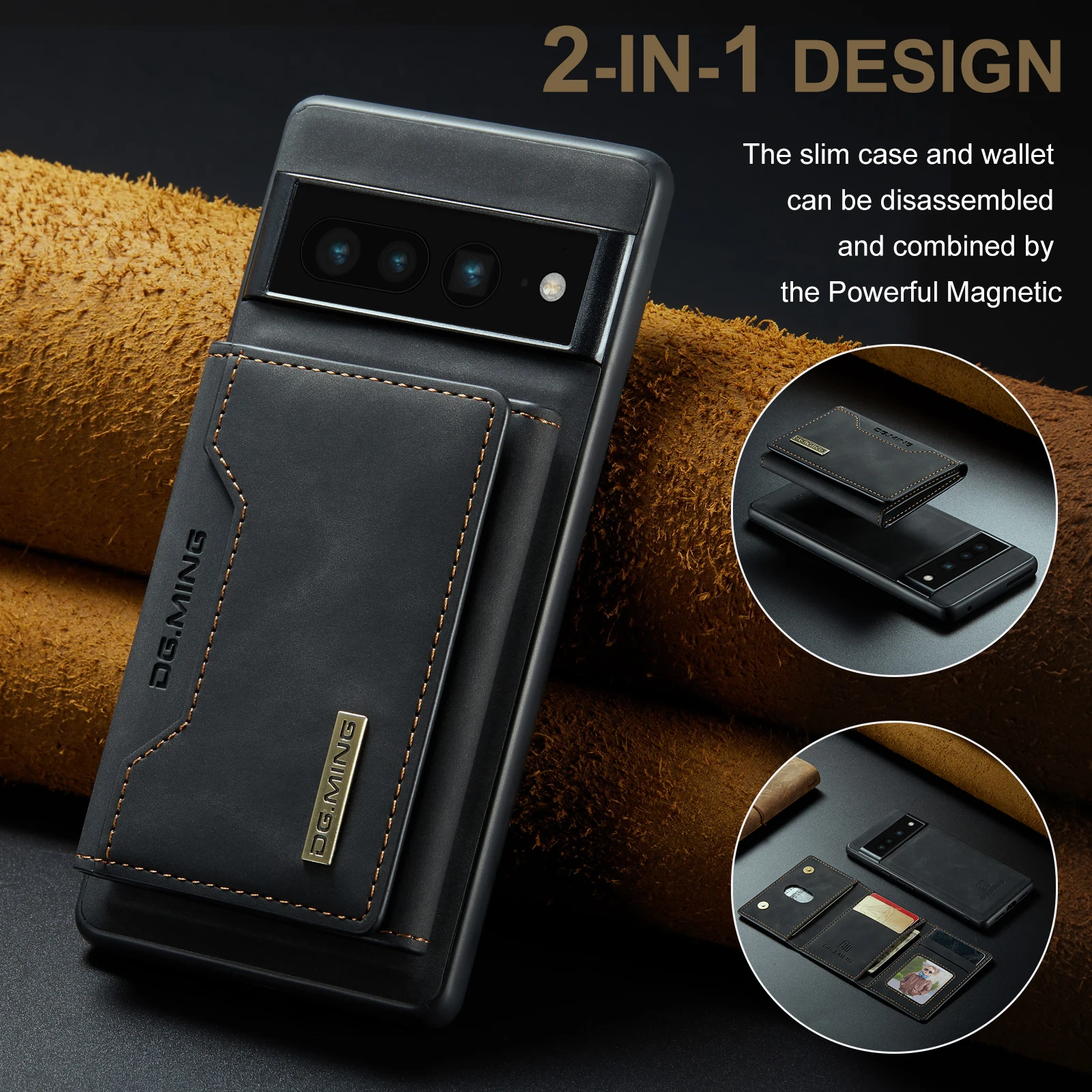 

DG.MING 2-in-1 Wireless Charging Magnetic Leather Bag/Cover Suitable For Google Pixel 7 6 Pro 6A Commerce Phone Case