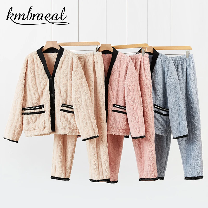 Flannel Pajamas WOMEN Homewear Coral Fleece pijama camisones de mujer kawai pyjamas pyjama pour femme pajama set pizamy damskie