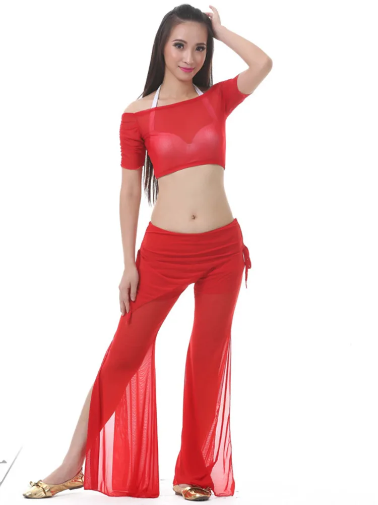 

Short Sleeved Dance Costume Ruffle Skirt Pants Women Fantasia Jazz Belly Performance Solid Color Classical Latin Clothes