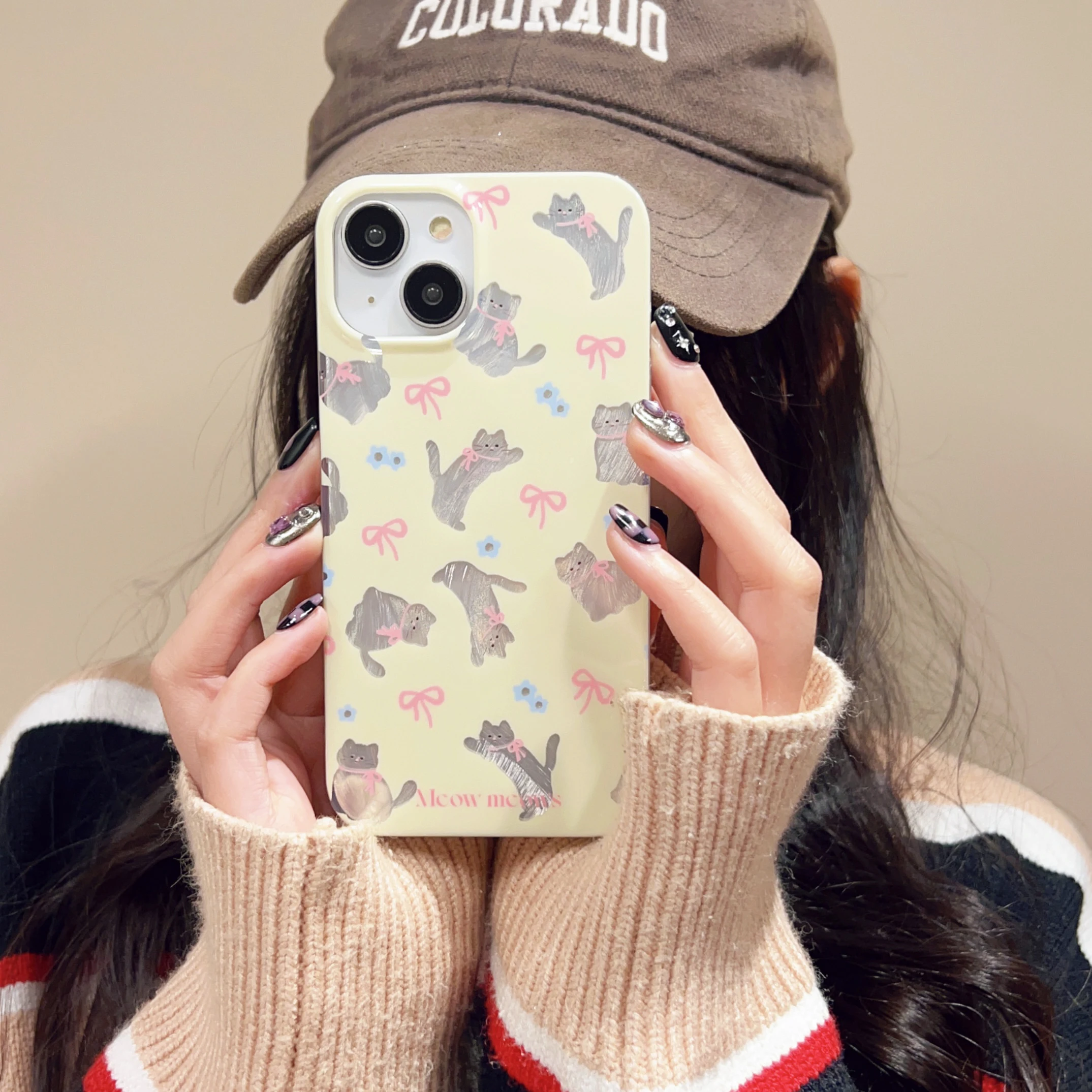 Чехол для iPhone 15 14 13 Pro Max 12 Plus с милым мультяшным котом розовым бантом лазерным