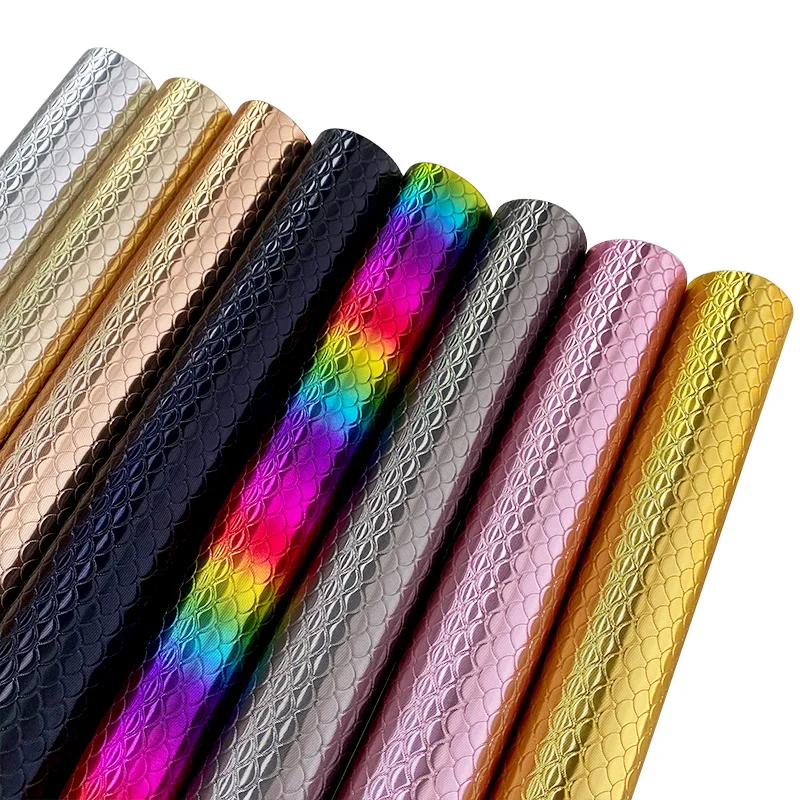 

XHT-422107 Holographic Reflective Mermaid Design Rainbow Wire Drawing Leatherette for Making Bag Cosmetic Bag Box Decoration