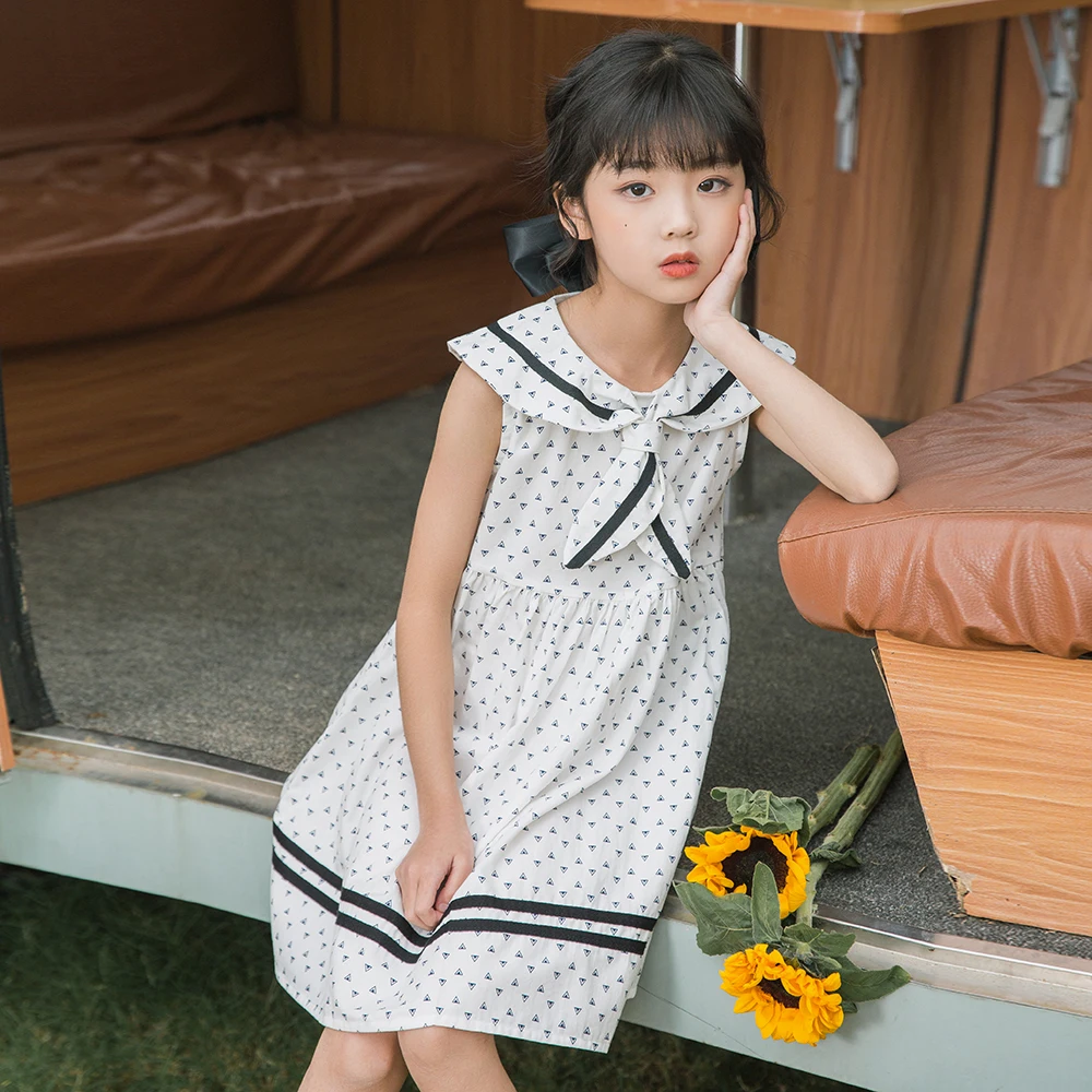 

2022 Summer Teen Girls Cotton Clothing Fashion Printing Kids Dress Preppy Style Children Casual Dresses, #6795
