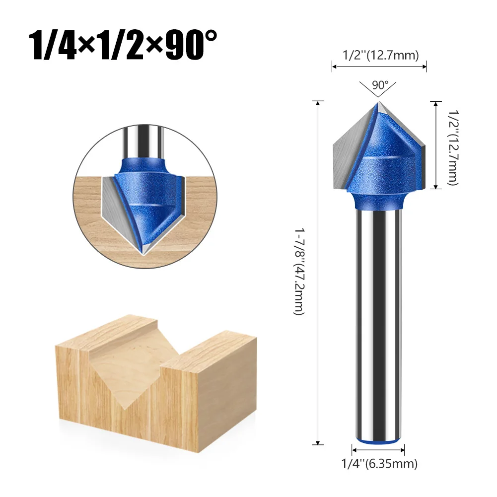 

6 мм 1/4 дюйма хвостовик 90 градусов V-образный долбежный фрезерный станок с ЧПУ твердый карбид деревообрабатывающий фрезерный станок резьба инструменты для обработки канавок