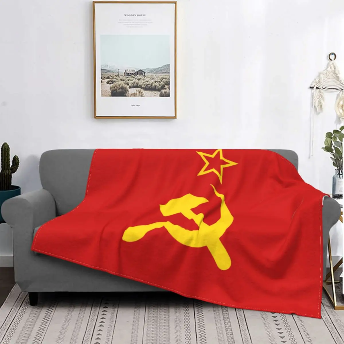 

Soviet Russian Flag Hammer and Sickle Soft Fleece Autumn Warm Flannel Blanket for Sofa Home Bedding Quilt
