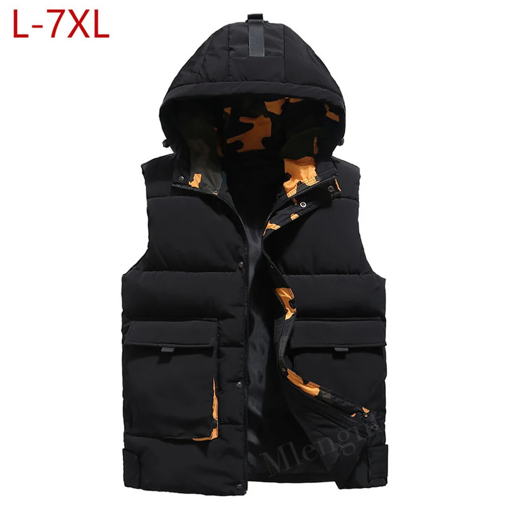 

Winter Men Plus Large Size 7xl Vest Hooded Waistcoat Camouflage Sleeveless Jackets Warm Parka Coat for Men Unisex Travel Vest