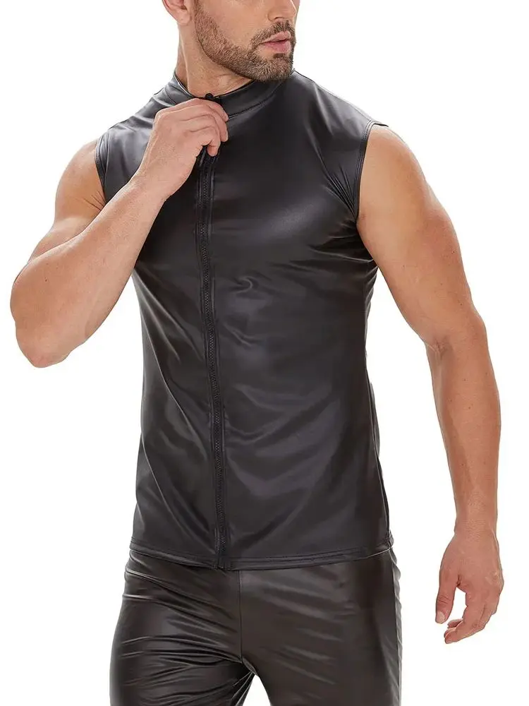 Мужская майка без рукавов матовая искусственная кожа для тренажерного зала и