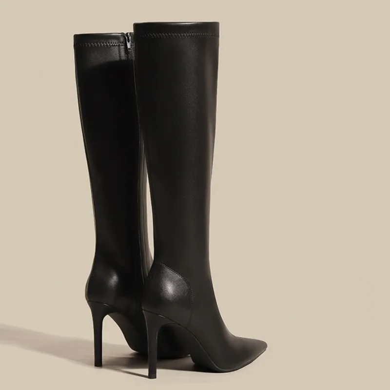 Женские сапоги Челси до колена пикантная обувь на высоком каблуке зимняя модная