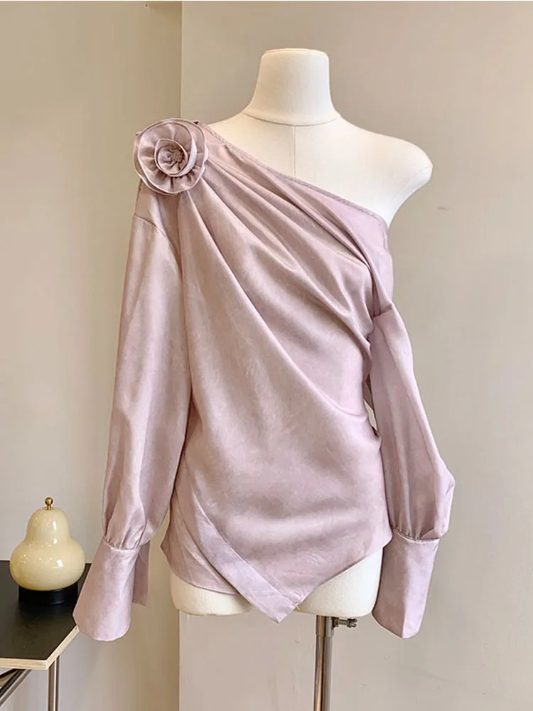 Высококачественные уютные блузки с 3D цветочным косым воротником Mori Girl Корейские