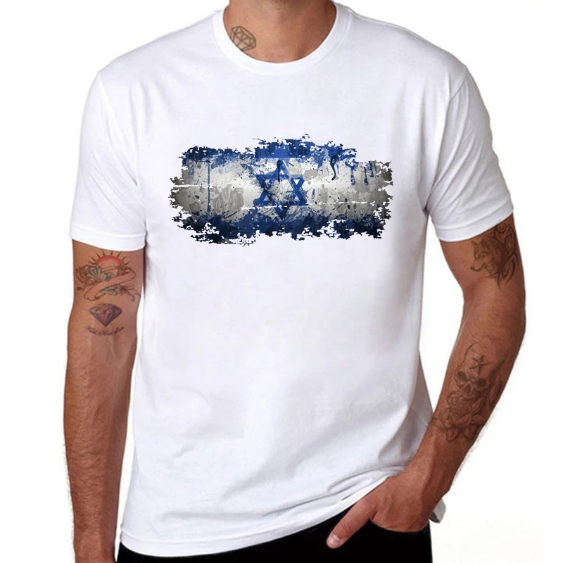 

Israel Flag T shirt Men Fashion Summer Short Sleeve Round Neck Design Funny T-shirts Printing Israel Flag Men Clothing