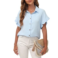 solid women tops blouses for woman loose top ladies short sleeve blouse female button up shirts office oversized blusas mujer