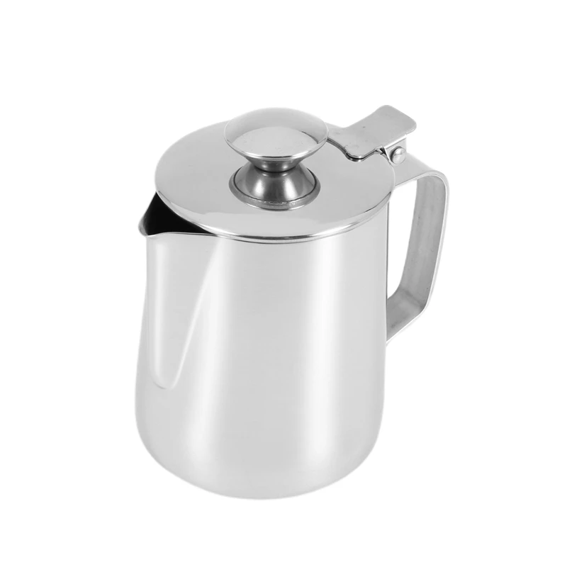 

Stainless Steel Milk Frothing Pitcher With Lid Espresso Coffee Cappuccino Milk Cream Cup Frothing Jug