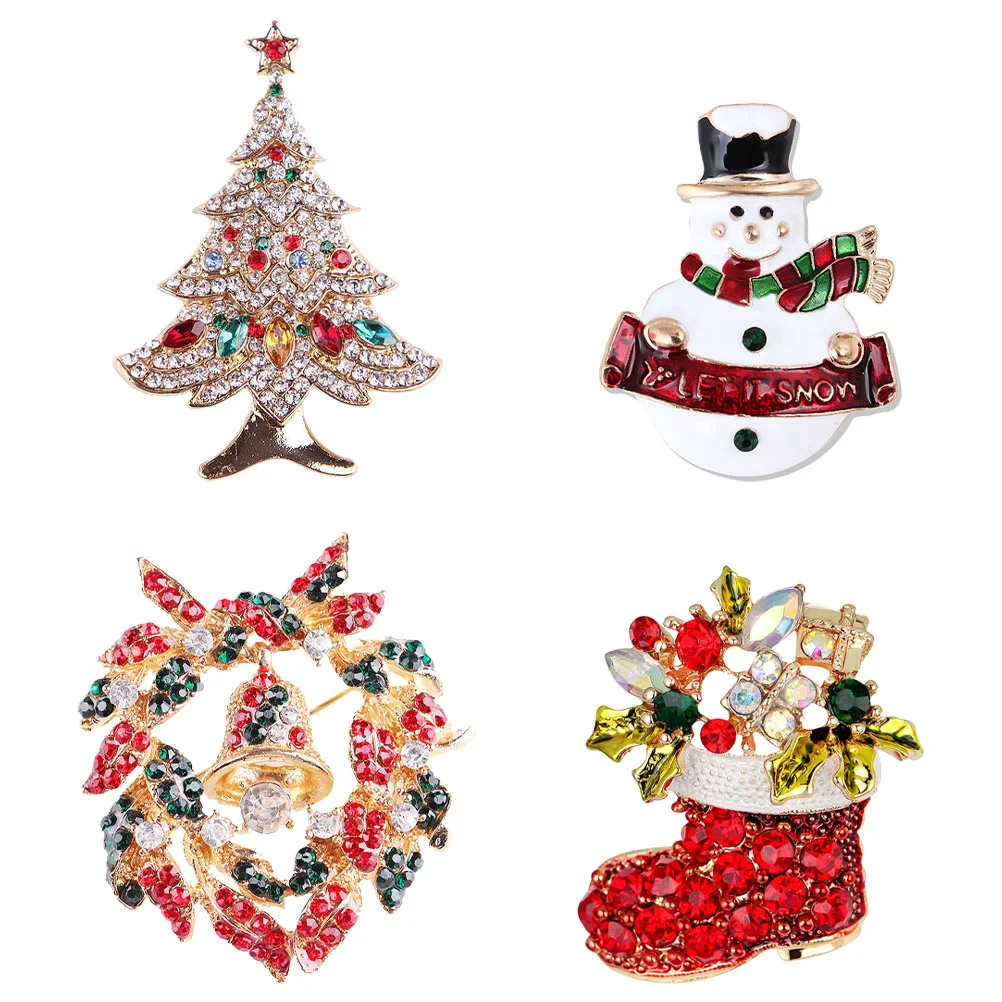

4Pcs Classic Christmas Brooches Creative Alloy Badges Clothing Accessories