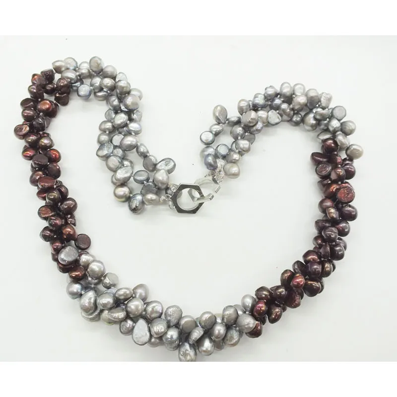 

free delivery. 3 strands, natural baroque grey. Brown pearl necklace. 20"
