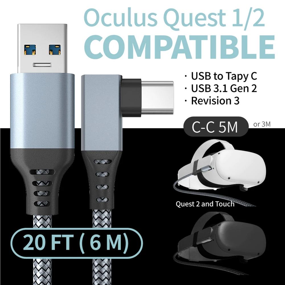 

USB To Type-C Gaming PC Durable 5Gpbs Replacement Travel Portable Fast Charging Link Cable Data Transfer For Oculus Quest 2
