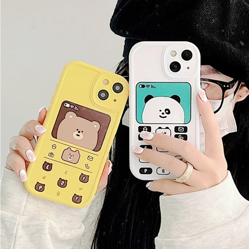 

Cute Bear Mobile Phone Model Case For iPhone 11 14 Plus 12 13 Pro Max X XR Xsmax Camera Protection Shockproof Soft Silicone Case