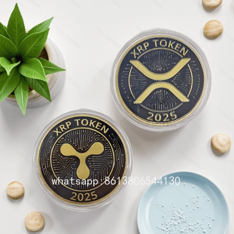 Фото Позолоченная памятная монета с жетоном рябью XRP 2025 года — коллекционный орнамент физической крипто-коллекции, подарки для хобби, любители криптовалюсти, фанаты №4