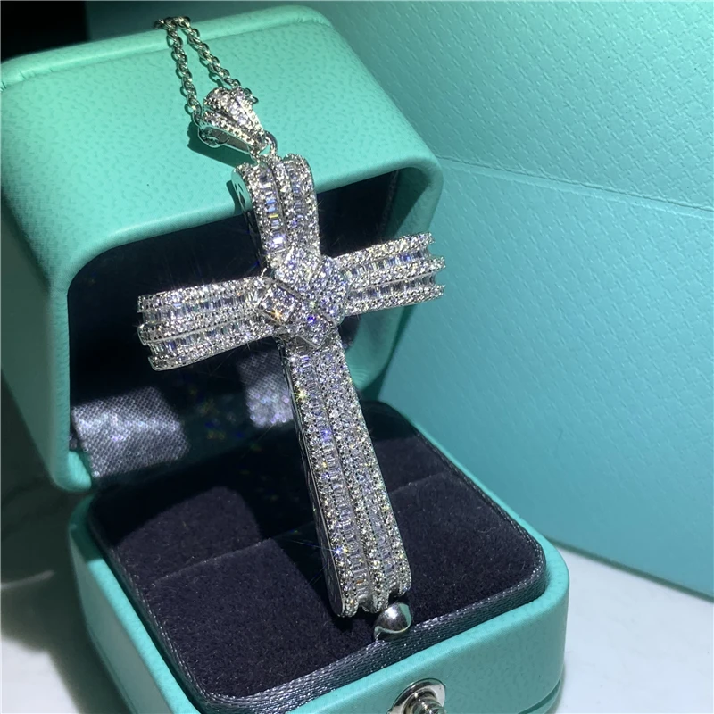 

Luxury Arrival Top Selling Luxury Jewelry S925 Sterling Silver White 5A Cubic Zircon Cross Pendant Party Women Necklace