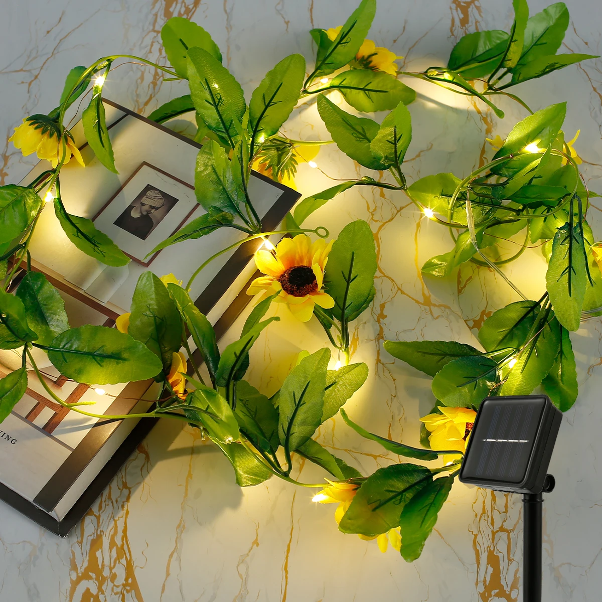 

New Solar Artificial Sunflower String Light 2m 20 LEDs Solar Powered Sunflower Garland Light IP44 Waterproof Solar Garden Decor