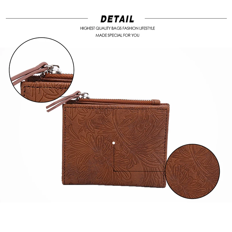 Женский тисненый кошелек с цветами и листьями