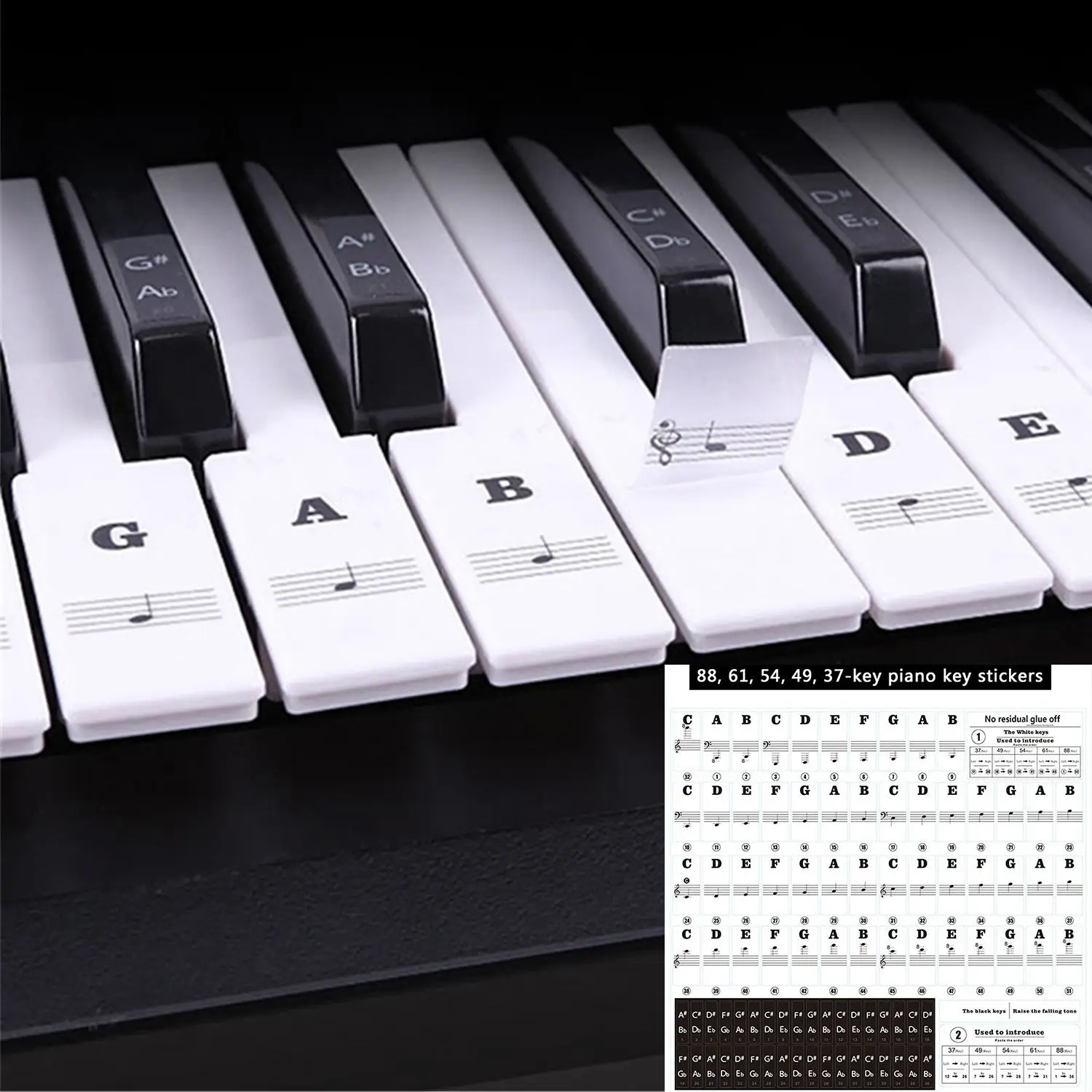 

Прозрачная музыкальная шкала для начинающих Stave Note с аннотацией 61/54/49 клавиши, наклейка на клавиатуру пианино, музыкальные инструменты