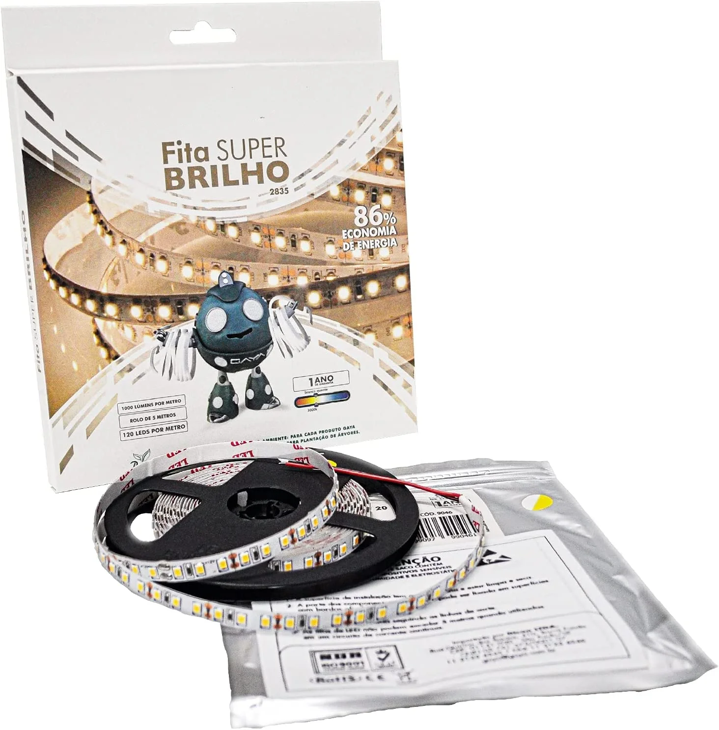 

2023 casa inteligente Fita Super Brilho 2835 de 12V Rolo de 5 Metros IP20 12W/metro 1000 Lúmens 120 Leds por metro